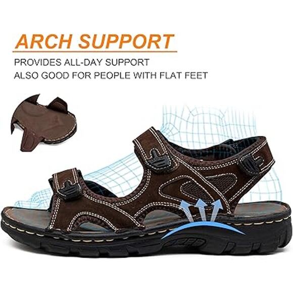 Jousen Mens 13 Brown Sandals Faux Leather Open Toe Hook Loop & Fastener Shoes - Picture 4 of 9